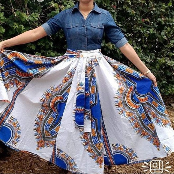 Long Maxi Skirt Cotton Dashiki Skirt African Long Skirt Bohemian Skirt - Picture 10 of 14
